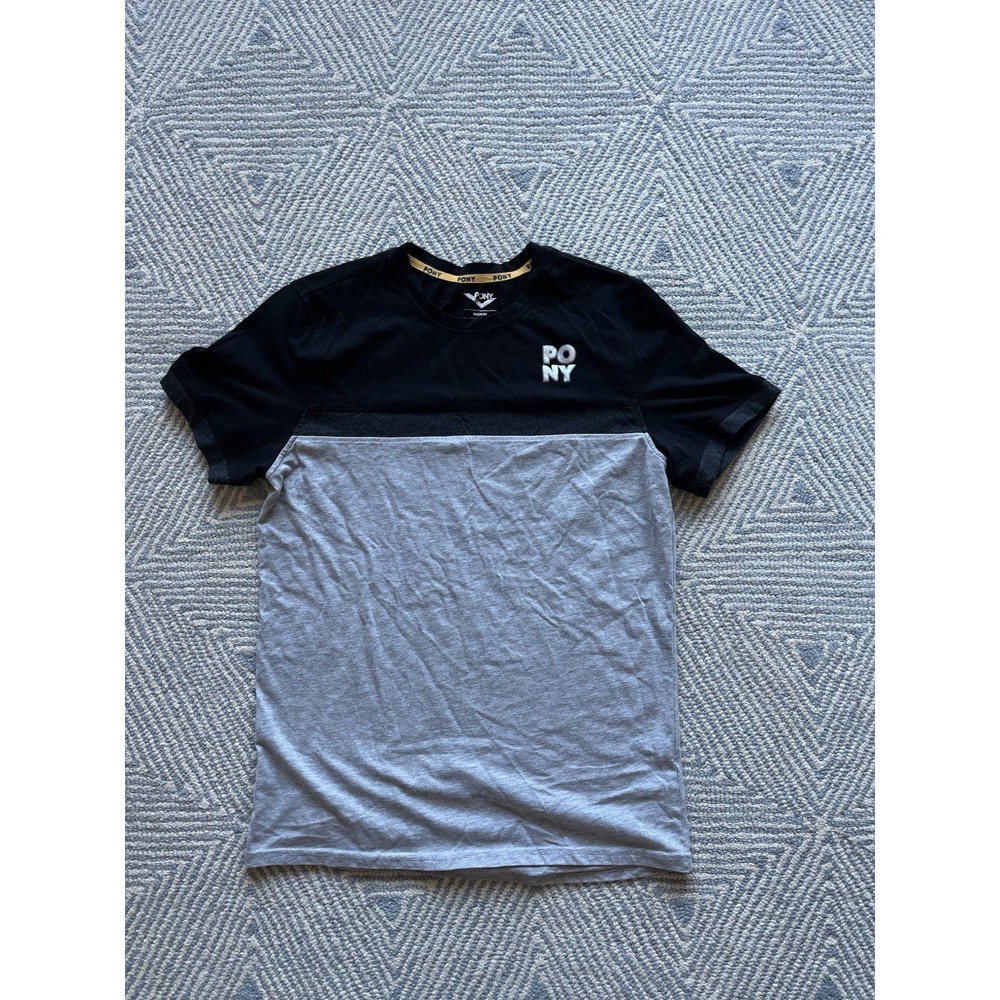 Pony Short Sleeve Panel T-Shirt - Black/Gray - Medium‎